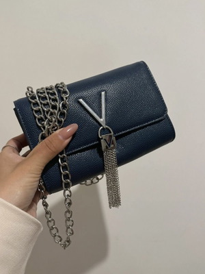 Valentino crossbody bag like new, dark blue with silver chain