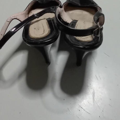 Peep-toe slingback women's shoes black patent leather used