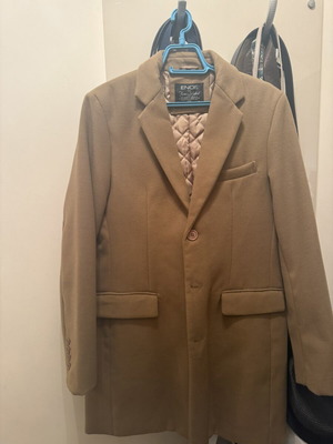 Enos men's camel coat, slim fit, size L, wool blend