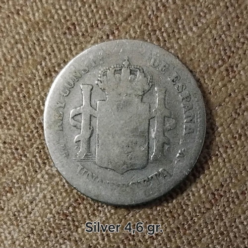 Spain Silver 1 Peseta 1894 used, 4.6 gr. 0.835 silver
