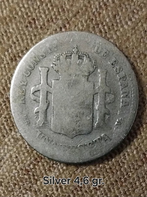 Spain Silver 1 Peseta 1894 used, 4.6 gr. 0.835 silver