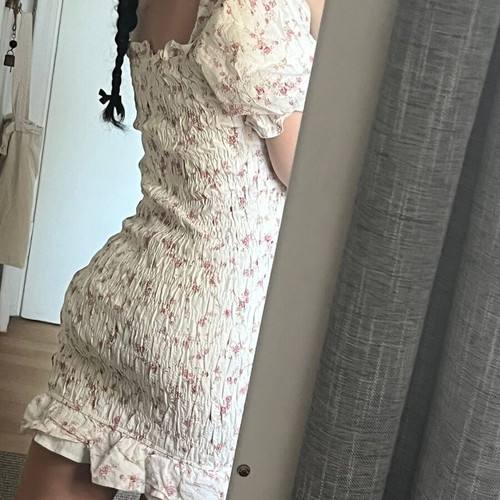 Neo Noir Floral Smocked Dress Like New, 100% Cotton, White, Size M