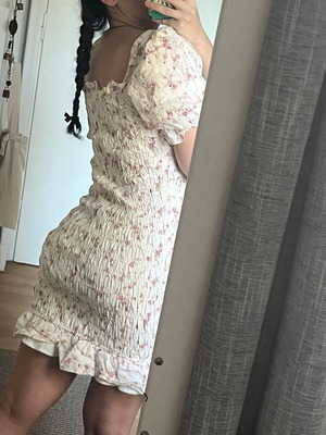 Neo Noir Floral Smocked Dress Like New, 100% Cotton, White, Size M