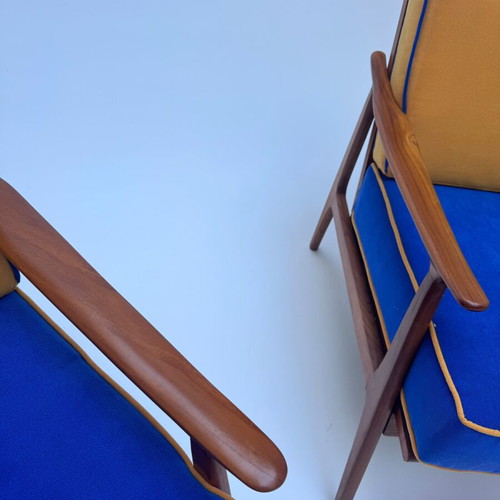 Mid century lounge chairs, pair of 2, refurbished finish