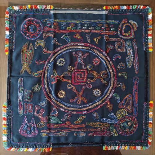 Vintage ethnic Mexico Nierika handmade table linen used