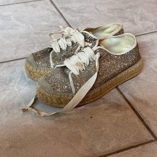 Espadrilles with glitter used, size 37, silver