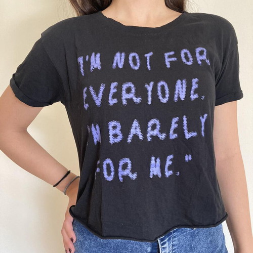 Pink Woman black short sleeved shirt like new with purple letter prints, size S