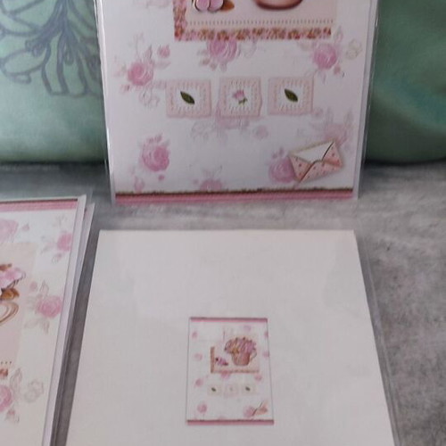 Lot of 4 Handmade 3D Happy Birthday Cards with Pink Bouquet