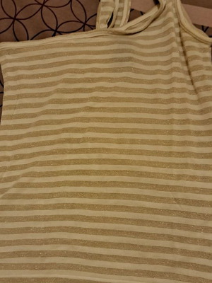 Summer one-shoulder blouse used, white with gold stripes, size M