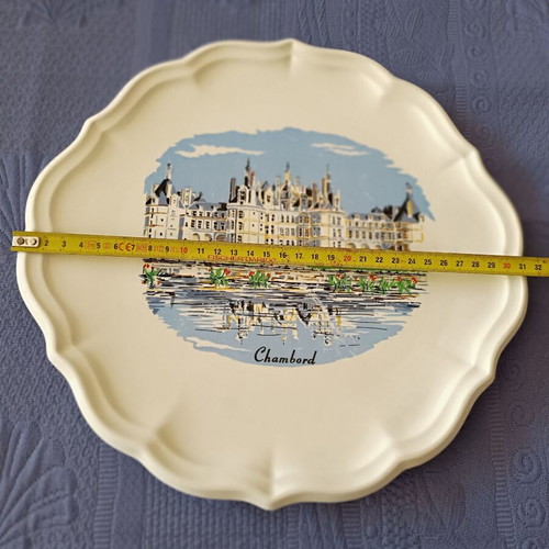 Gien Les chateaux de la Loire serving platter like new, French ceramic