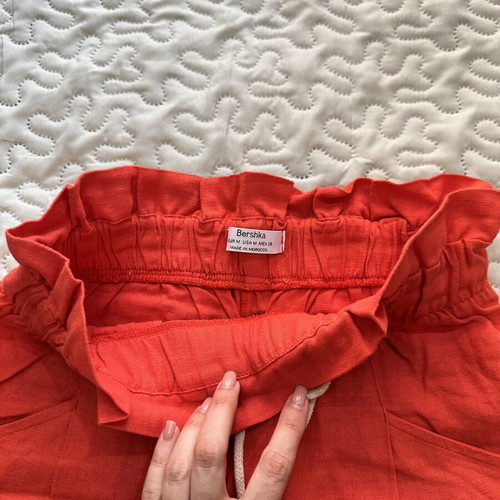 Bershka linen pants high-waisted coral red like new, size M
