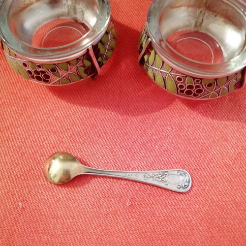 Two silver vintage Russian sugar and salt bowls 1940s-50s gold-plated silver