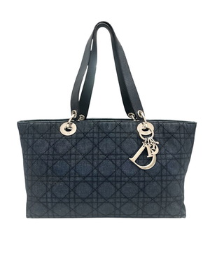 Christian Dior μπλε denim τσάντα ώμου Lady Dior με Quilted Cannage μεταχειρισμένη