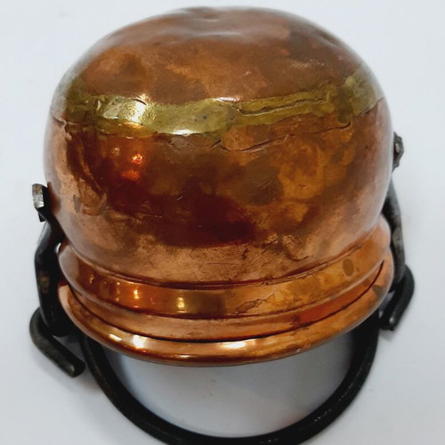 French copper cauldron hand hammered with forged iron handle, like new
