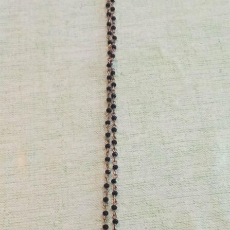 Pendant with amethyst wire-wrapped in copper and long rosary chain like new