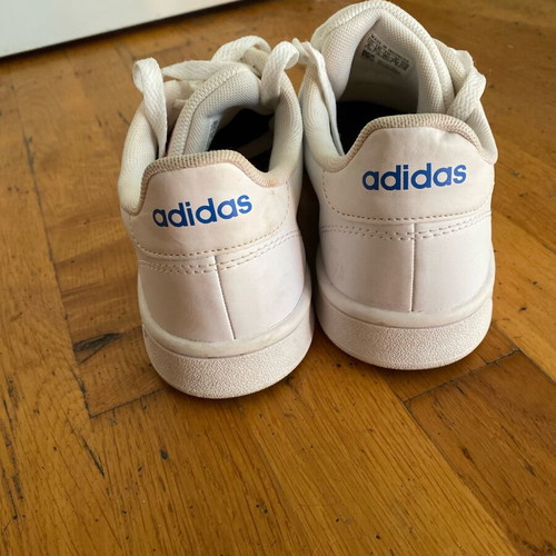Adidas sneakers used, size 38.5, white with blue and red stripes