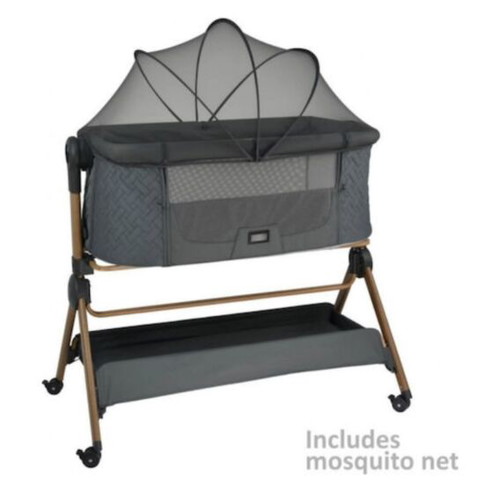 Bebe Stars Crib with Mattress, Side Opening and Wheels, Like New, Grey