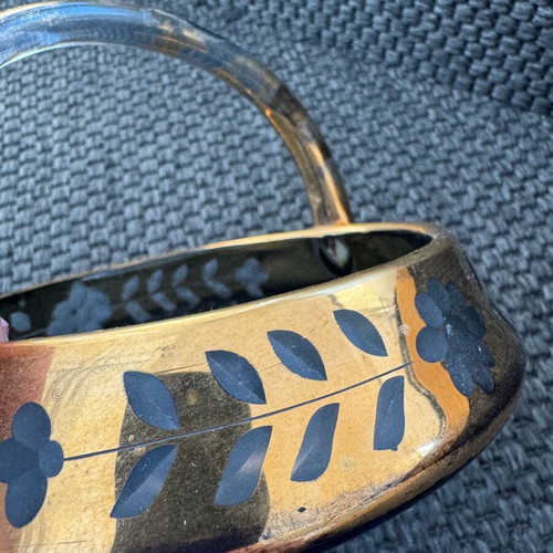 Bohemian amber glass basket used with gold encrusted floral decoration