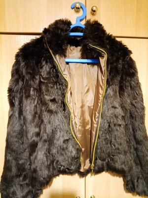 Italian Faux Fur Jacket like new, brown, sizes L and XL
