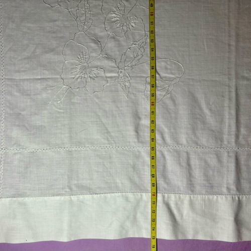 Linen handmade square doily with hand embroidery like new
