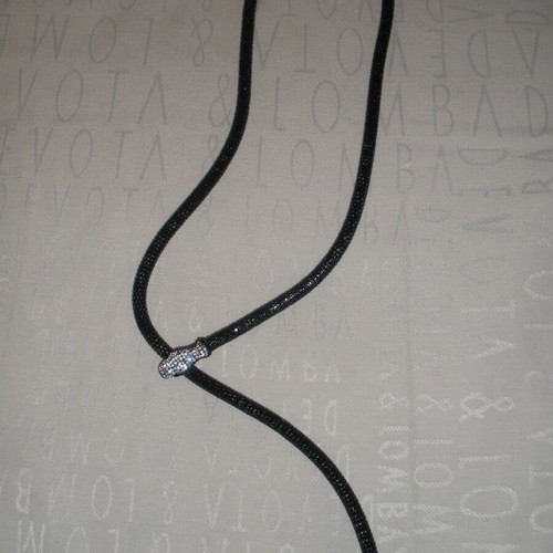 Women's long snake-style necklace, black with silver crystals