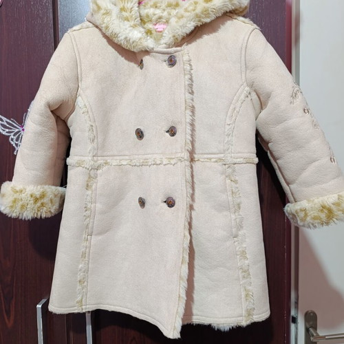 Girls' Castor Coat with Fur Lining New, Size 2-3 Years, Beige