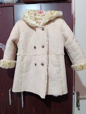 Girls' Castor Coat with Fur Lining New, Size 2-3 Years, Beige