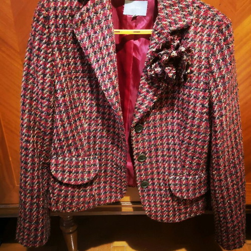 Per Una M&S Cropped Tweed Blazer Red Mix like new Size 14