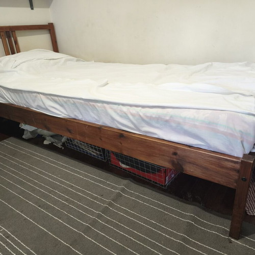 Single wooden bed like new with mattress, Swedish wood 2.10×0.96m