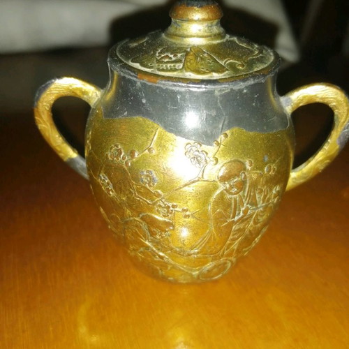 Miniature Egyptian antique lead tea set from 19th century