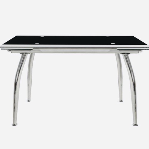 Extendable glass table used with chrome metal legs