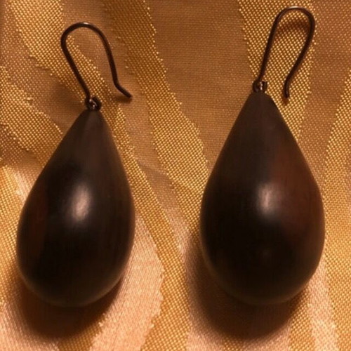 Wooden teardrop earrings like new, ebony, vintage Isidore Domingo