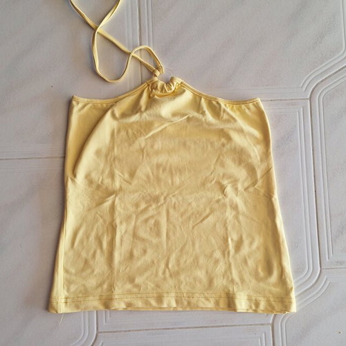 Dream Sport yellow pastel crop top with halter neckline size M like new