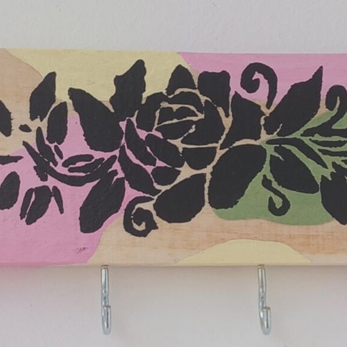 Wooden key holder handmade, 25x8 cm, pastel colors