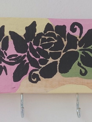 Wooden key holder handmade, 25x8 cm, pastel colors