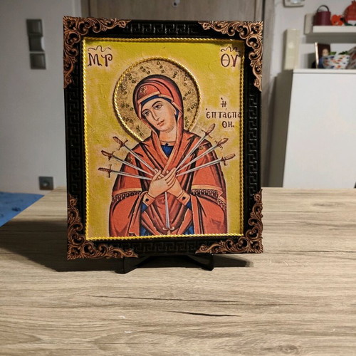 Religious icon Panagia of the Seven Swords handmade, new