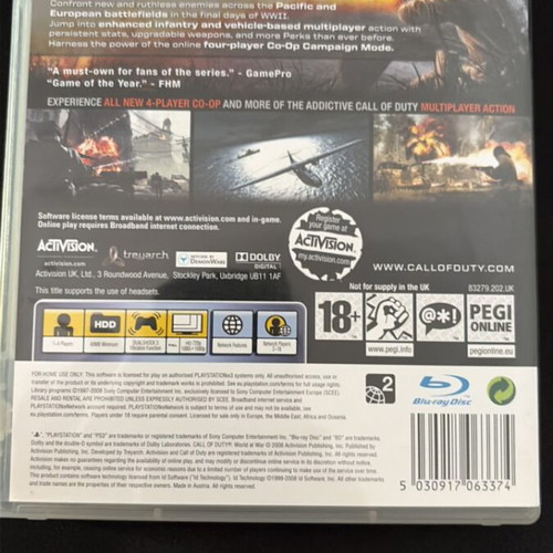 Call of Duty World at War PS3 game like new