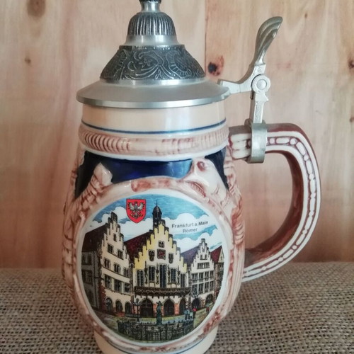 Kleiber ceramic beer mug vintage like new with metal lid