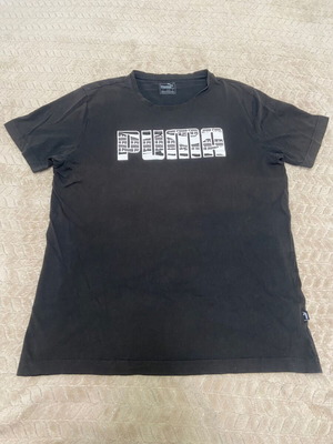 PUMA Къс Ръкав Тениска Употребявана, Размер L, Черно и Бяло