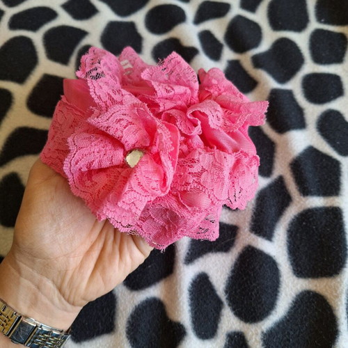 Fuchsia hat with lace like new for newborn baby