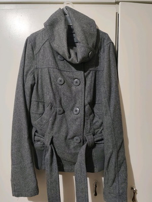 Grey wool jacket Only like new with belt and double button row