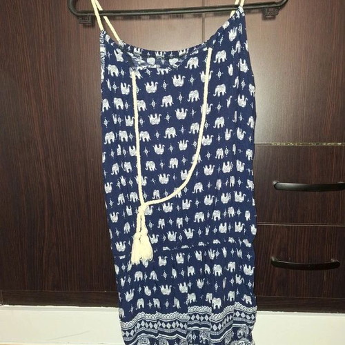 One-piece shorts jumpsuit, navy blue with white pattern
