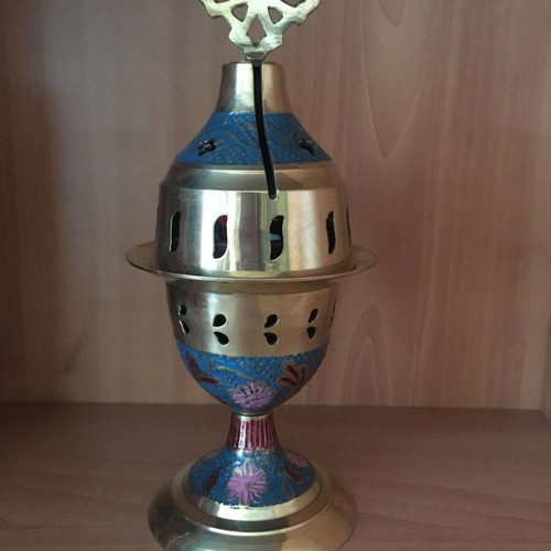Table brass lamp new with painted patterns