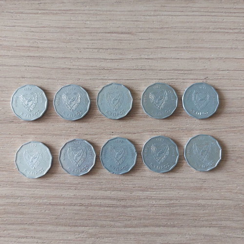 5 mils Cyprus coins used, pack of 10 from 1982