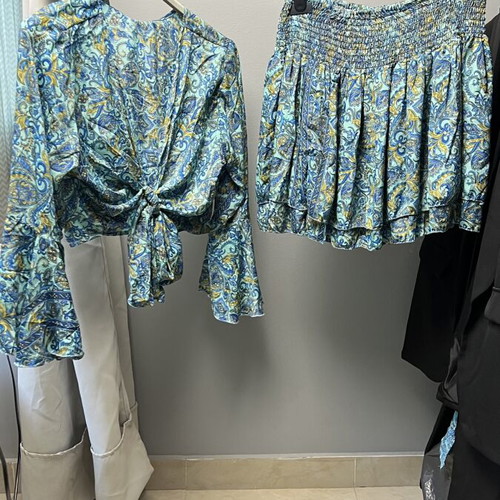 Boho airy silk women's set, chest up to 120 cm, skirt length 40 cm
