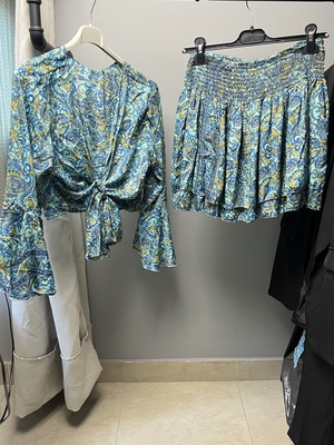 Boho airy silk women's set, chest up to 120 cm, skirt length 40 cm