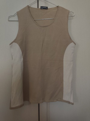 Colorblock sleeveless knit top beige camel