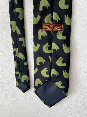 Silk tie made in Italy, new, black and green pattern