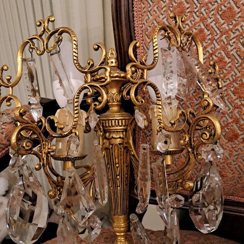 Set of bronze antique wall light sconces with crystals like new