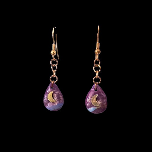 Handmade recycled plastic earrings with moon design, new